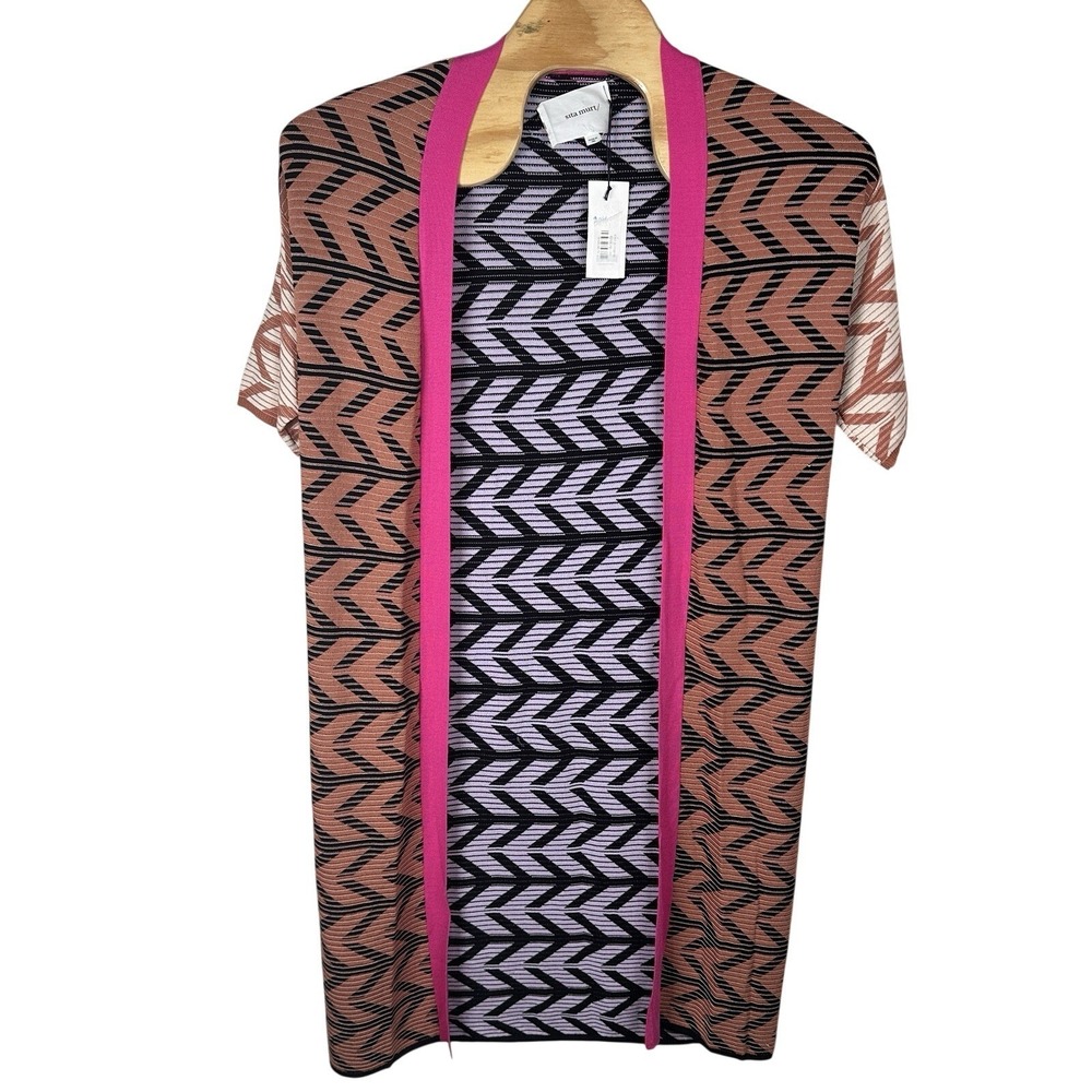 NEW Sita Murt Knit Kimono Womens Size 36/Small Mixed Media Pink Chevron